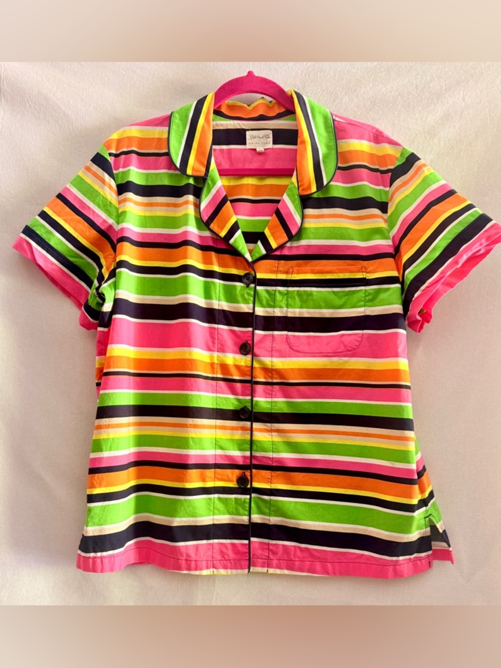 BedHead x Trina Turk Neon Multicolor Striped Button-Down Pajamas set